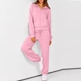 thumbnail image 2 of Women's 2 Piece Sets Fall Casual Outfits Drop Shoulder Full Zip Hooded Jacket Elastic Waist Sweatpants Daily Loungewear Suits Pink XXL, 2 of 6
