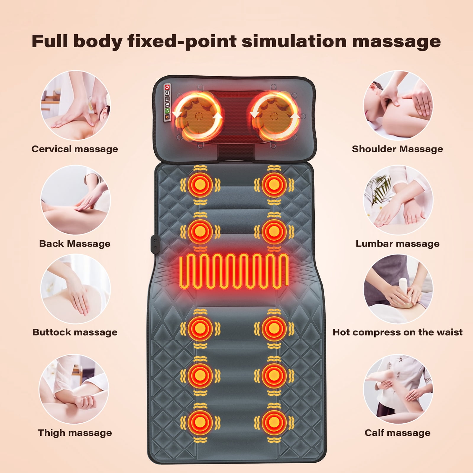 Ikristin Electric Full Body Massage Mat with Heating, Lumbar Traction, 10 Vibration Motors & Triple Back Heating Pad. Soothes Back/Waist/Hip/Legs, Ideal Gift for Women Men
