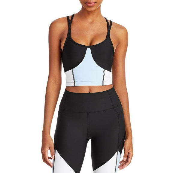 Aqua Women's Color Blocked Strappy Sports Bra Black B4HP (S)
