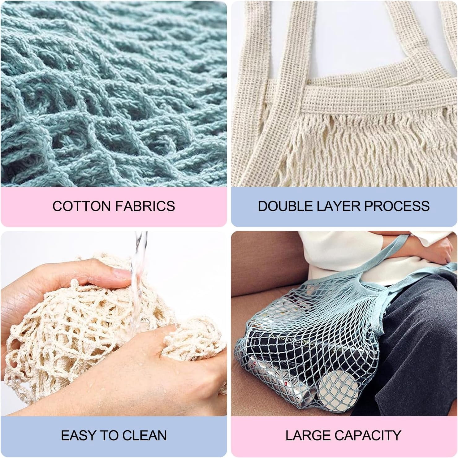 YEKEYI Net Shopping Bag Reusable Grocery Bags Net Storage Bag Long Handle Cotton Mesh Net Tote Bag Fruit Vegetable Net Bags Organizer