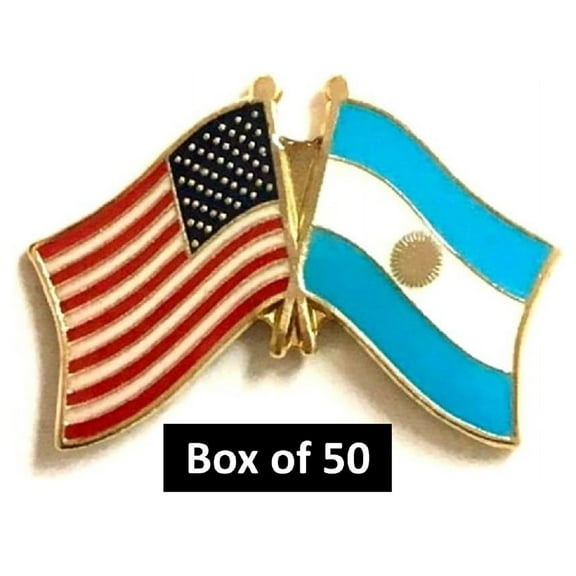 Wholesale Box of 50 Argentina International Double and Friendship Flag Lapel Pins, 50 Argentinian Enamel Tie & Hat Pin Badges with Over 100 Countries Available