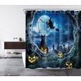 thumbnail image 2 of HVEST Scary Halloween Graveyard Shower Curtain with Black Cat Witch and Spooky Pumpkin Design - Horror Night Full Moon Bathroom Decor, Waterproof Polyester Fabric, Includes 12 Hooks, 72x78 Inches, 2 of 7