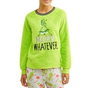 Grinch Women's and Women's Plus Merry Whatever Sherpa Top
