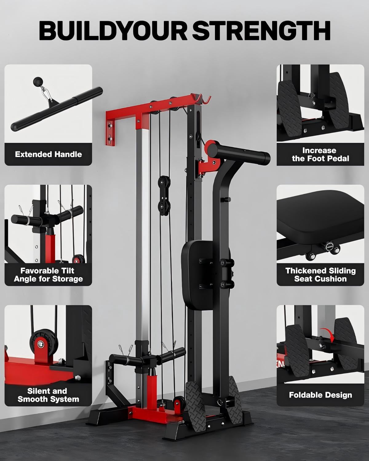 Cable Crossover Machine,Lat Pull Down Machine with Adjustable 16 Positions Dual Pulley System,Wall Mounted Pulley Tower functional traine for Home Gym Fitness