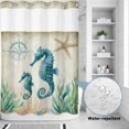 thumbnail image 4 of No Hook Shower Curtain with Built-in Rings - Beach Coastal Theme Washable Waterproof Fabric Bathroom Curtains for Hotel,Rentals, 72X 96 Inch Extra Long , Vintage Ocean Seahorse, 4 of 9