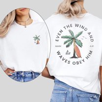 Tranquil Be Still and Obey Him Print Tshirts Bible Verse Mark 4:41 Graphic Tees Short Sleeve Casual Beachy Backprint Coconut Tree Tops for Daily Outfits White,4XL