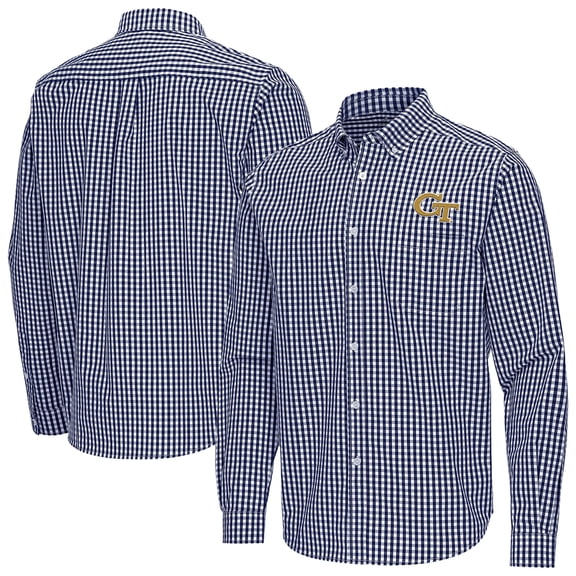 Men's Antigua Navy Georgia Tech Yellow Jackets Ellis Woven Tri-Blend Long Sleeve Button-Down Shirt