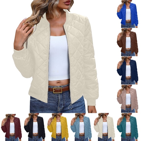 Wiyuqeen Women's Quilted Jacket Coat Outwear Puffer Zip-up Padded Bomber Jacket Solid Warm Winter Coat Outwear with Pockets