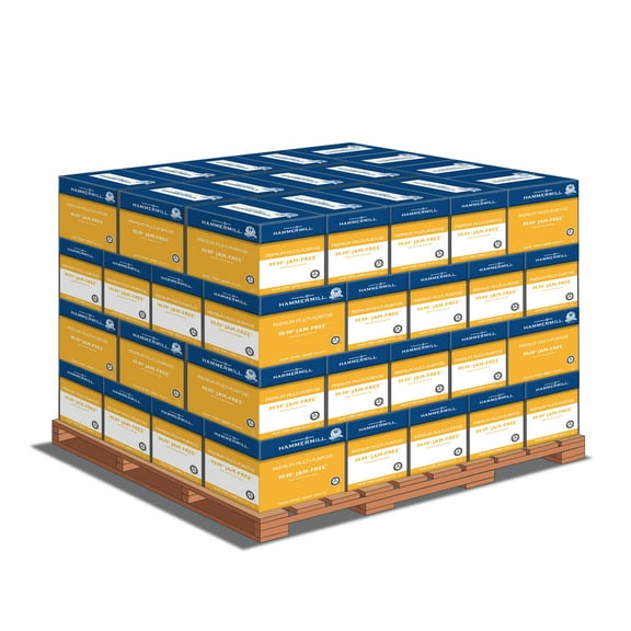 Hammermill Premium Multi-Purpose Paper 8.5" x 11" 24lb 97 Bright (105810) 2500 Sheets per Carton-64 Cartons per Pallet-160,000 Sheets per Pallet Made in USA