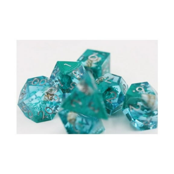 Foam Brain Games Sharp Edge Poly Set - Teal Coral & Sea Snail w/Silver (7) New