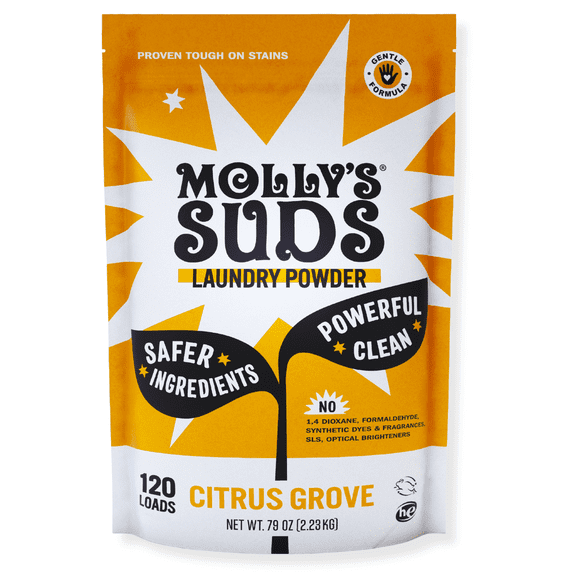 Molly's Suds Original Laundry Detergent Powder | Gentle for Sensitive Skin | Earth-Derived Ingredients, Stain Fighting | 120 Loads (Citrus Grove)
