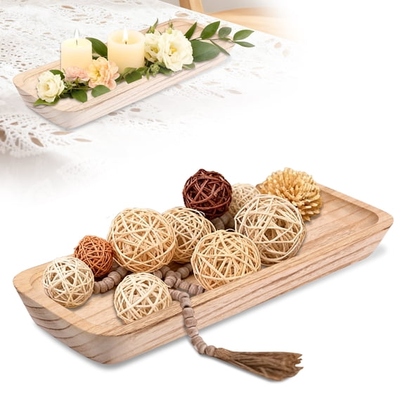 Ikoopy Decorative Bowl for Home Decor Wooden Dough Bowl 40.6cm/16" Large Wood Deep Tray for Kitchen Table Centerpiece Long Narrow Wooden Tray for Dining Table Decor Centerpiece