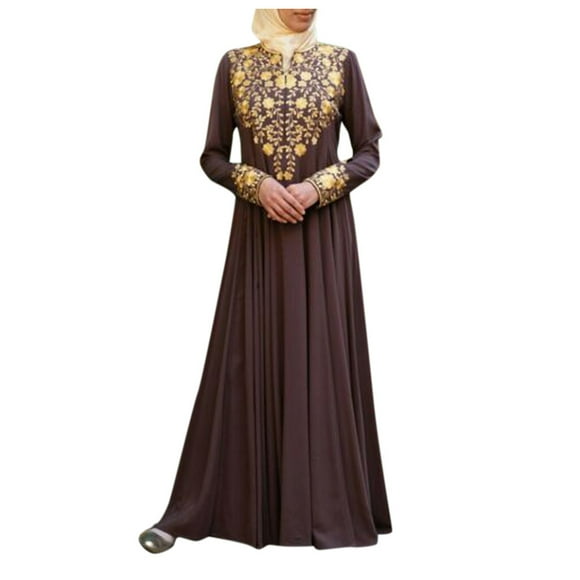 Long Sleeve Dress for Women Women Muslim Maxi Long Dress Dubai Abaya Robe Islam Kaftan Print Long Sleeve