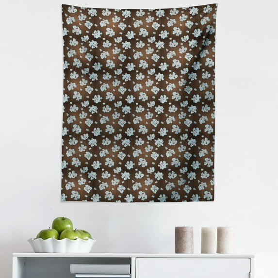 Brown and Blue Tapestry, Flowers with Vertical Dotted Lines Abstract Floral Arrangement Art, Fabric Wall Hanging Decor for Bedroom Living Room Dorm, 5 Sizes, Bluegrey White Brown, by Ambesonne