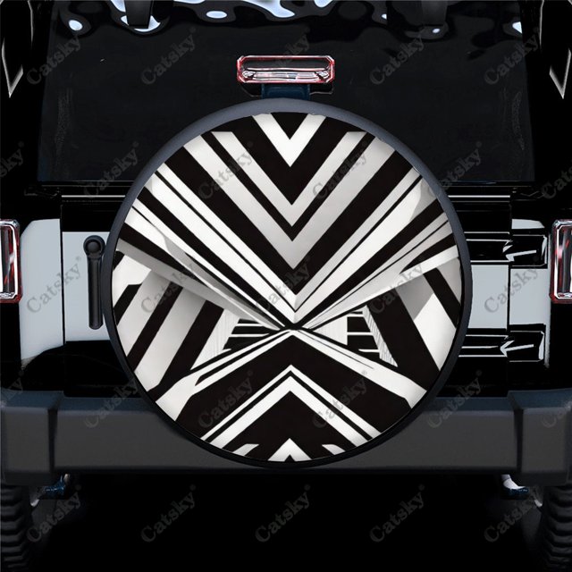 Colorful Thick Curved Lines Polyester Universal Spare Wheel Tire Cover Wheel Covers for Trailer RV SUV Truck Camper