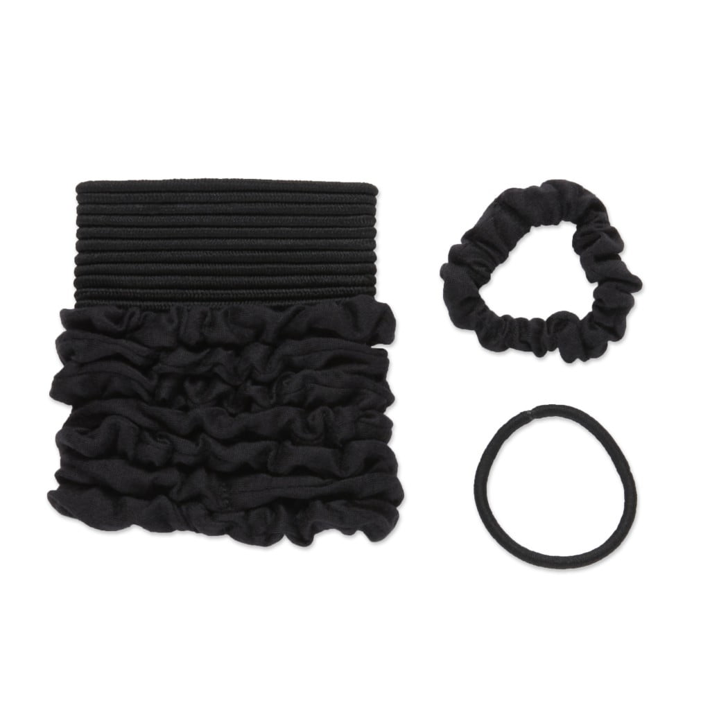 Scunci No-Damage Elastic Stretch Nylon Hairbands and Original Scrunchies in Mini Size in Black, 20ct (12 Elastic Hairbands + 8 Mini Scrunchies)