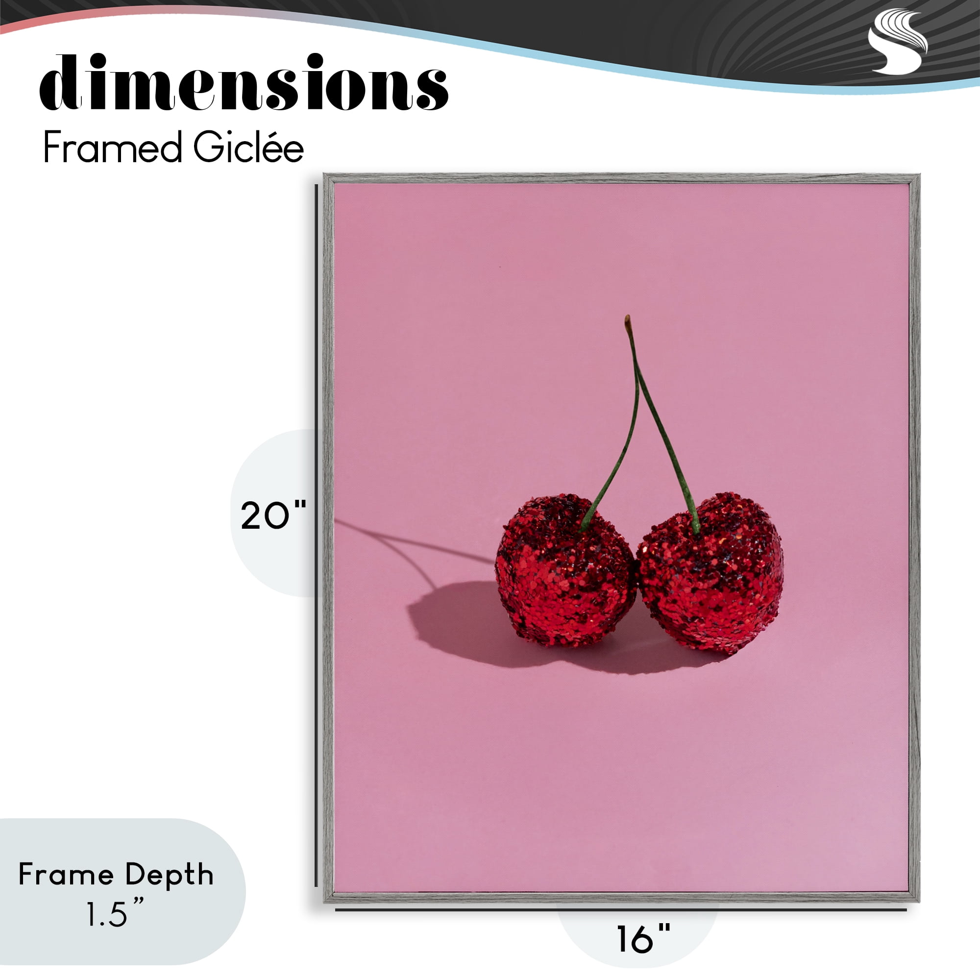 Stupell Industries Glitter Encrusted Cherries Gray Framed Giclee Art, design by LISH Creative