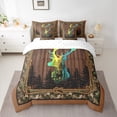 thumbnail image 2 of Homewish Reindeer Elk Print Bedding Comforter Set 7 Pieces, Rustic Wooden Plank Full Bedding Set, Jungle Leaf Plant Fitted Sheet Flat Sheet, Lightweight Room Decor, 2 of 7