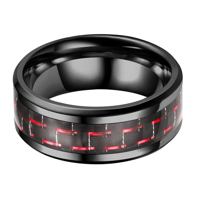 Anillo de acero inoxidable con pulido fino y superficies alisadoras, anillo exclusivo de moda para hombre para fiestas, con rayas negras y rojas, 20 mm