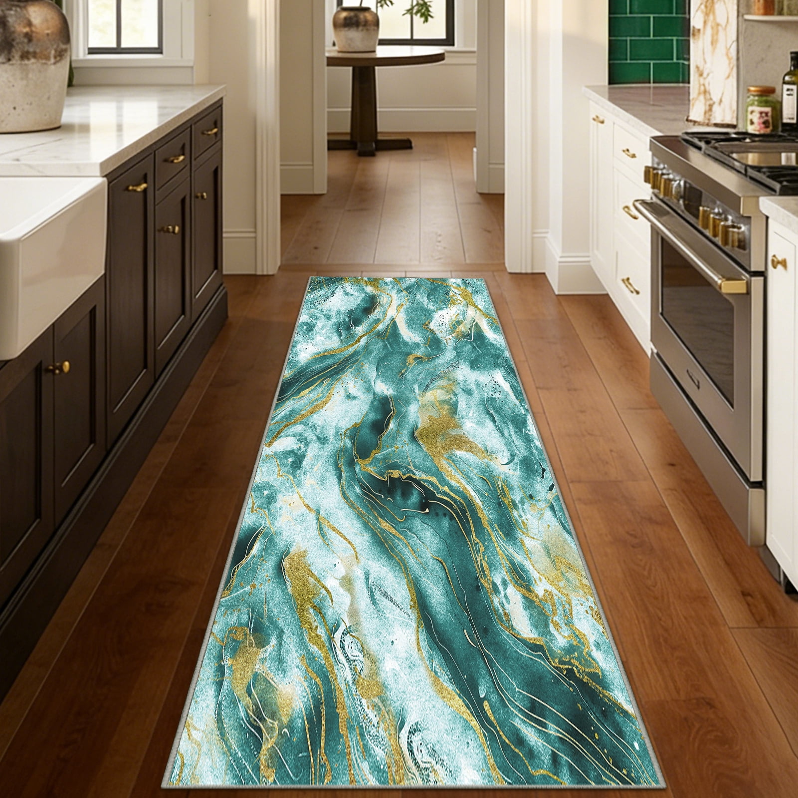 2x6 Abstract Marble Runner Rug Non Slip Washable Rug, Soft Faux Wool Modern Rugs for Hallways, Kitchen Runner Rugs Non Skid, Stain Resistant Floor Carpet for Laundry Entryway Bedroom Bathroom