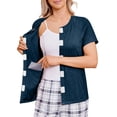 thumbnail image 2 of Short Sleeve Adaptive Shirt for Women, Easy Close Snap Placket with Pocket, Comfortable Casual Wear for Post-Surgery & Caregiver Use Blue L, 2 of 9