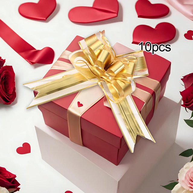 10 piezas de cintas de lazo para coches de flores, decoración de cinta, decoración del Día de San Valentín, regalo del Día de San Valentín para boda, , oro Macarena Lazos de cinta del día de San Valentín