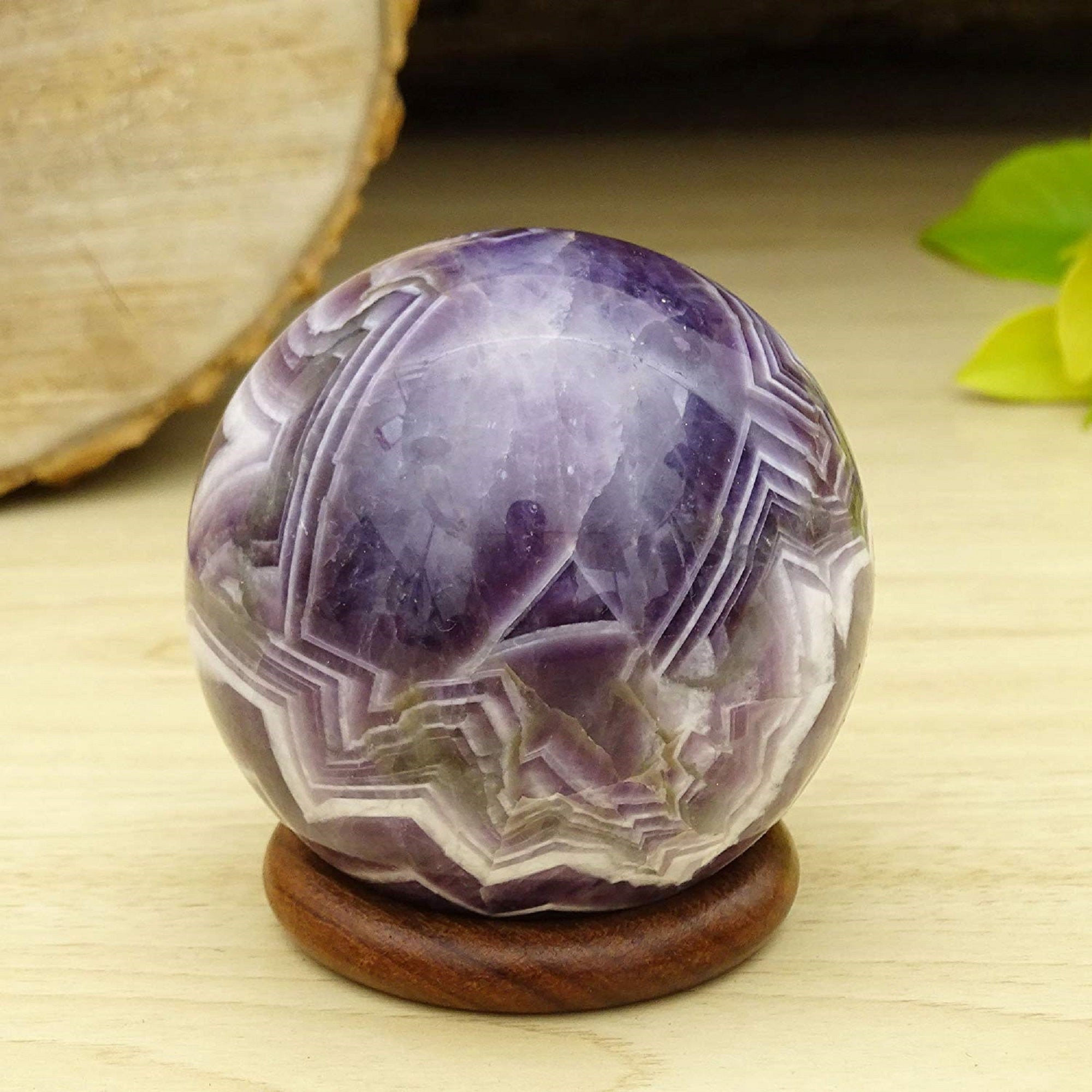 Reikiera Crystal Healing Amethyst Stone Ball Natural Gemstone Sphere with Ring Stand Reiki Table Decor- Choose Size