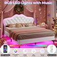 thumbnail image 3 of Queen Size Bed Frame with Adjustable Headboard,Crystal Button, Upholstered Platform Bed with LED Lights for Girls, Solid Wood Slats Support, No Box Spring Needed, Beige, 3 of 8