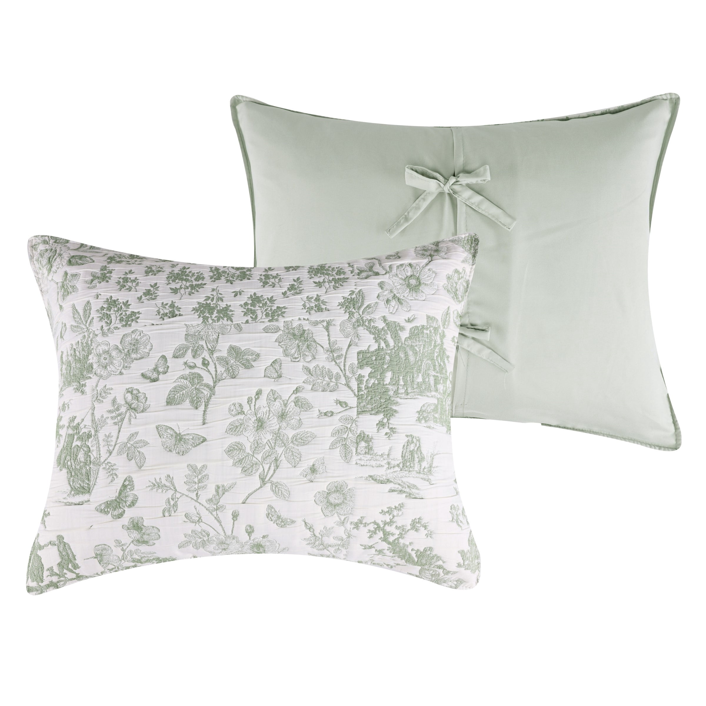 Greenland Home Fashions Patchwork Toile Sage Jacquard Woven Pillow Sham, Adult, Standard
