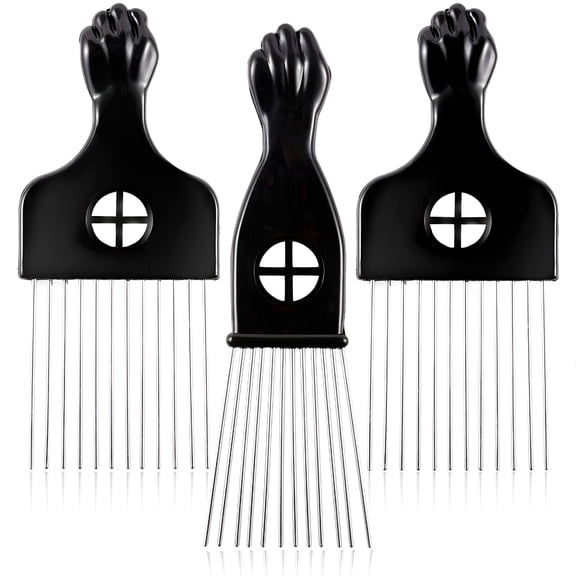 ACDANC 3 Pack Metal Hair Pick - Wide Tooth Afro Pick for Men, Hair Pick for Curly Hair for Women, Lift Pick Comb Tool for Wig Braid Detangle, Hair Styling