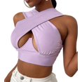 thumbnail image 2 of TheFound Women's Criss Cross Tank Tops Sleeveless Solid Color Cutout Crop Tops, 2 of 9