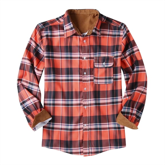 XMMSWDLA Deals Clearance Mens Plus Top Plaid Padded Shirts Casual Long Sleeve Button Down Lapel Jackets Slim Fit Winter Warm Tops Blouse