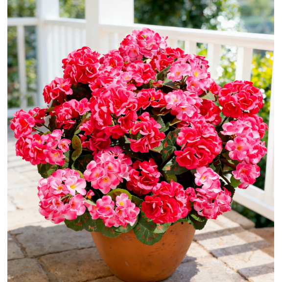 AcerichFad Artificial Flowers Outdoor, 8 Bundles 20" Faux Silk Geranium Flowers for Outdoor Indoor Garden Porch Home Decor, Rose Red Pink