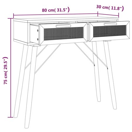 vidaXL コンソールテーブル ブラウン 80x30x75 cm パイン無垢材 天然ラタン家具 テーブル アクセントテーブル エンドテーブル 代引不可