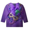 thumbnail image 5 of Riecok Mardi Gras Outfit for Girls Masquerade Mask Sparkly Sequins Print 3/4 Sleeve Crew Neck Comfortable Lightweight Fashion Mardi Gras Shirts for Kids 11-12 T Multicolor, 5 of 5
