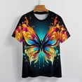 thumbnail image 4 of Colorful Butterfly T-Shirt O Neck Retro Print Big Size T-Shirts Short Sleeve Tees Womens Pretty Design, 4 of 5