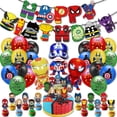 thumbnail image 1 of Spider-Man Birthday Party Decorations Set - Super Hero Banner, Cake Toppers & Balloons, 1 of 5