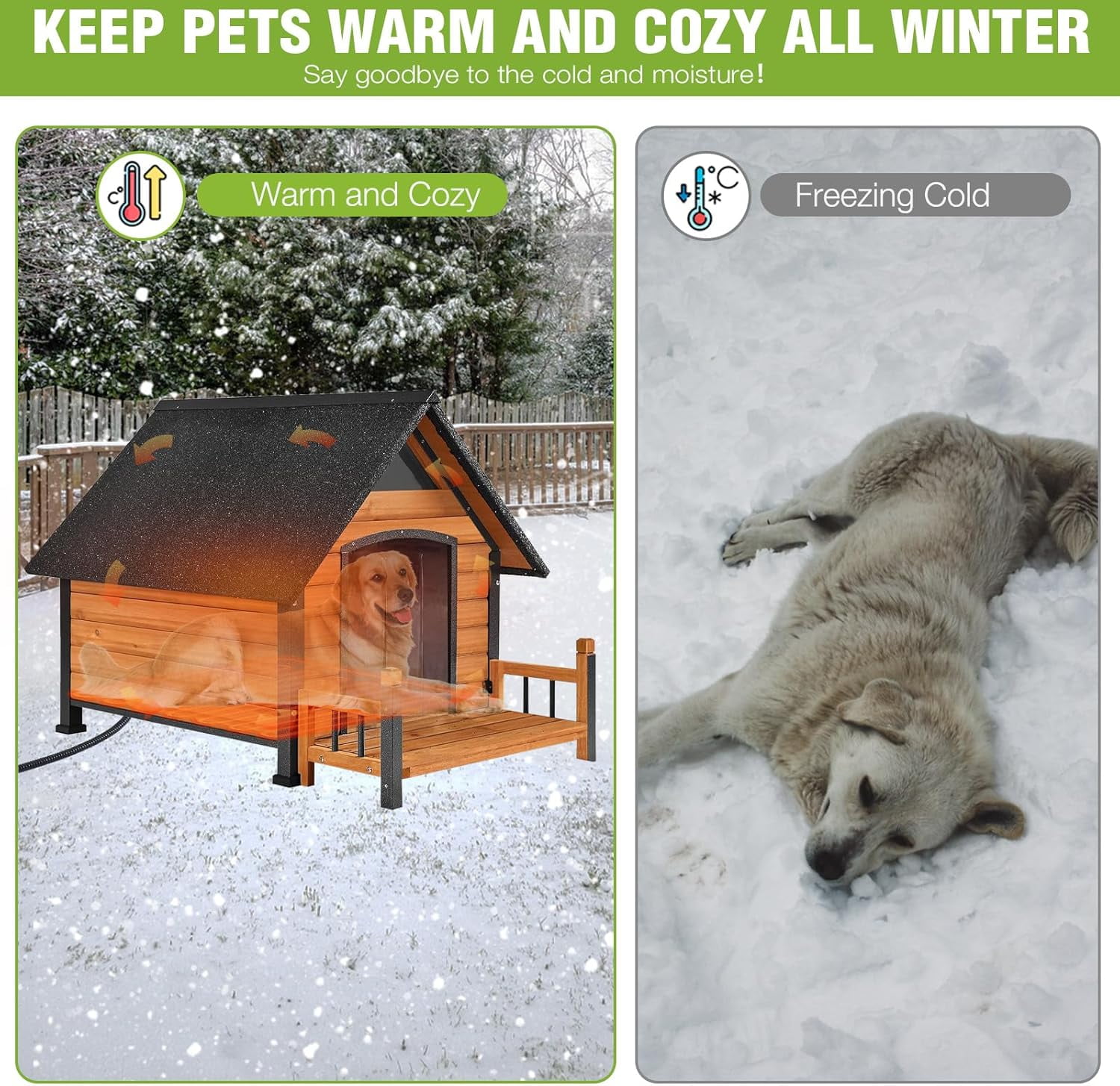 Aivituvin Outdoor Heated Dog House Anti-Bite Weatherproof Dog Kennel Puppy Shelter Indoor with Heating Pad, All-Around Insulated Liner and Porch for Large Breed, 45" D x 32.9" W x 32.6" H (Brown)