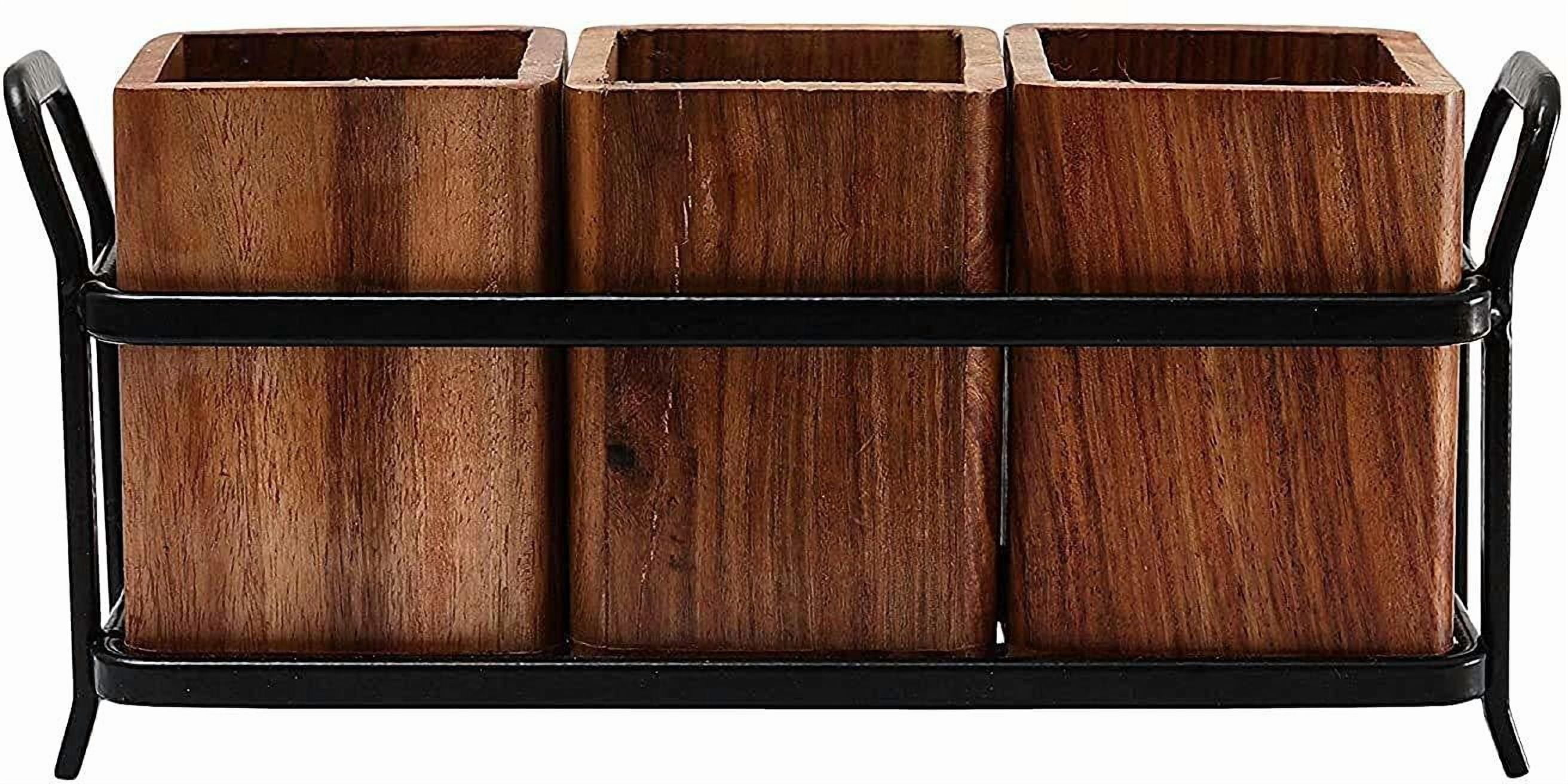 Wooden and Iron Cutlery Holder Set of 3 – Multipurpose Spoon Stand & Utensils Organizer for Dining Table and Kitchen