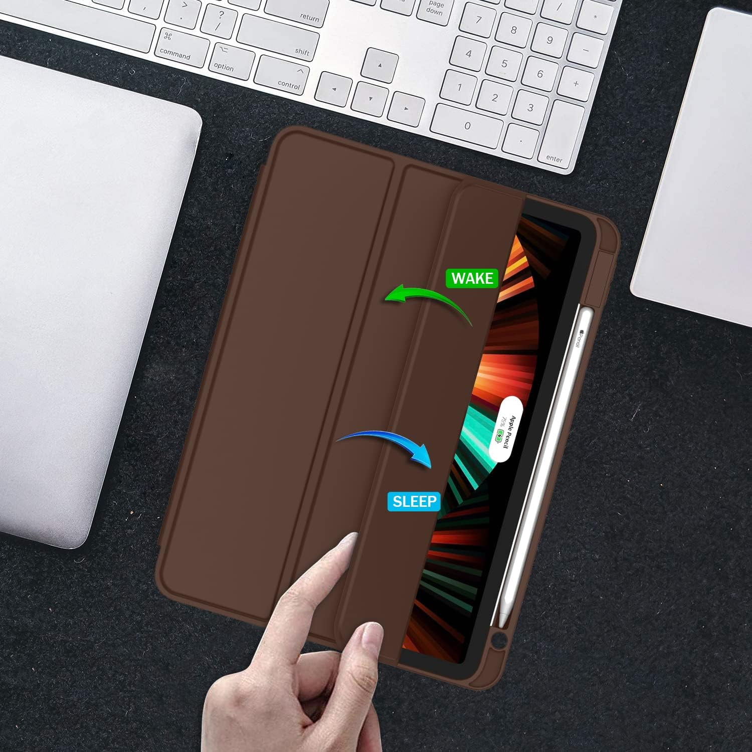 HCTian New iPad Pro 12.9 Inch Case 2022/2021/2020(6th/5th/4th Gen) with Pencil Holder,Smart Case [Support Touch ID and Auto Wake/Sleep] with Auto 2nd Gen Pencil Charging