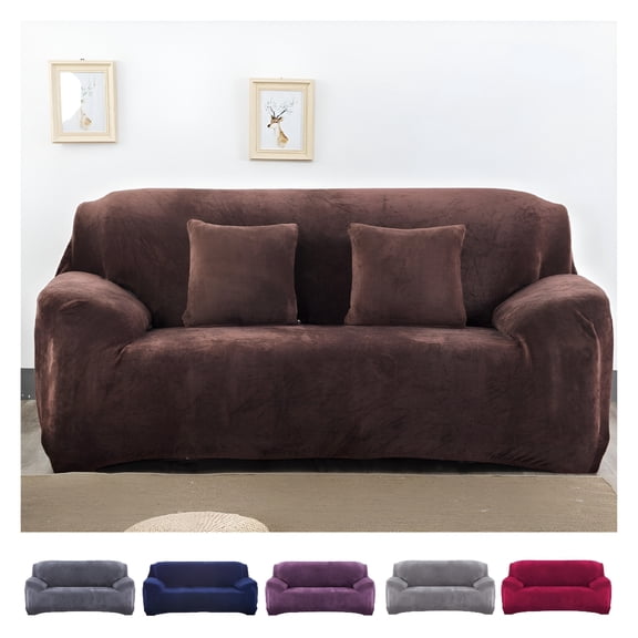 Arlajo Velvet Sofa Cover Loveseat Plush Couch Cover Slipcover All-Inclusive Protector Washable with Non-Slip Straps,Coffee