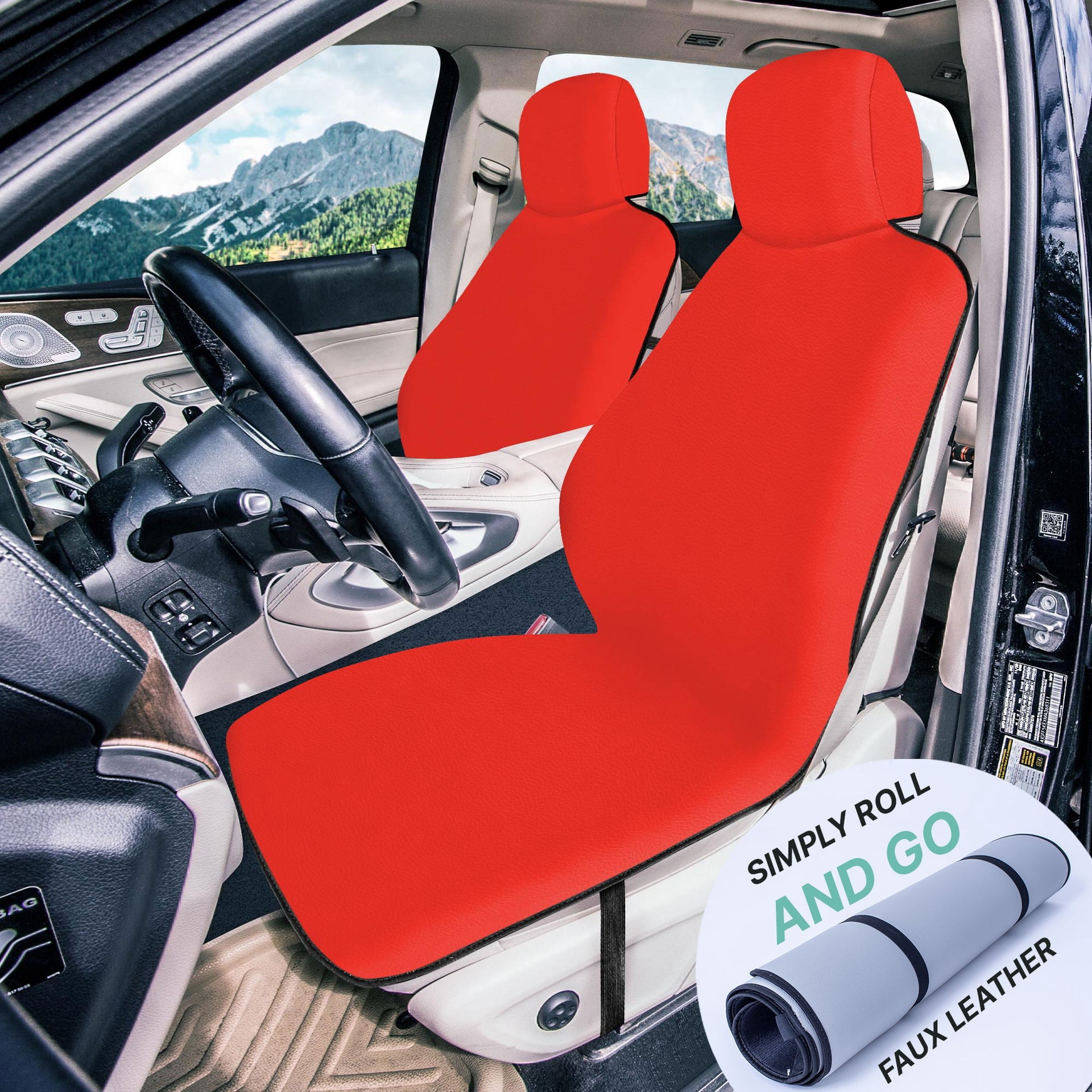 FH Group Faux Leather Universsal Fit Car Seat Protector Waterproof & Sweatproof for Dog, Kid, Beach - 2Pc Red
