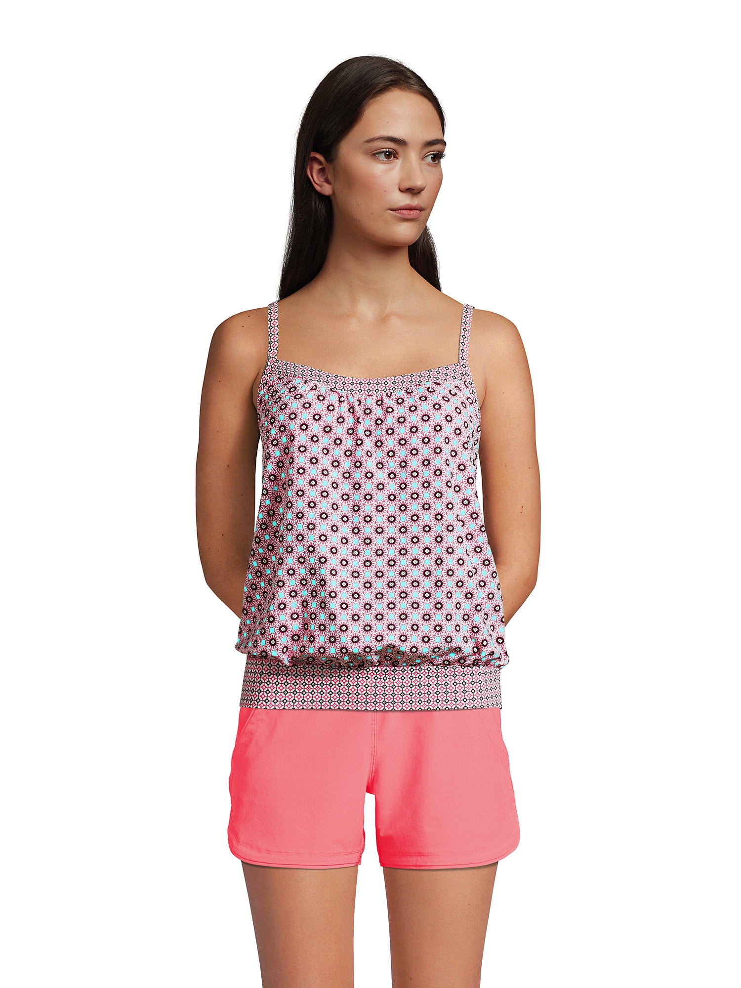 Lands' End Women's Chlorine Resistant Blouson Tummy Hiding Tankini Swimsuit  Top Adjustable Straps - Walmart.com