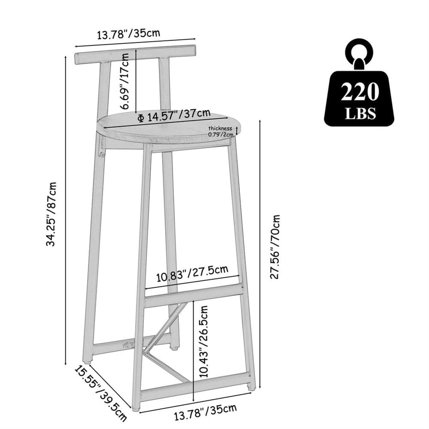 Demi Bonn 34" Counter Height Bar Stools Set of 3, Barstools with Back, Armless Kitchen Island Countertop Chairs for Dining Room, Brown