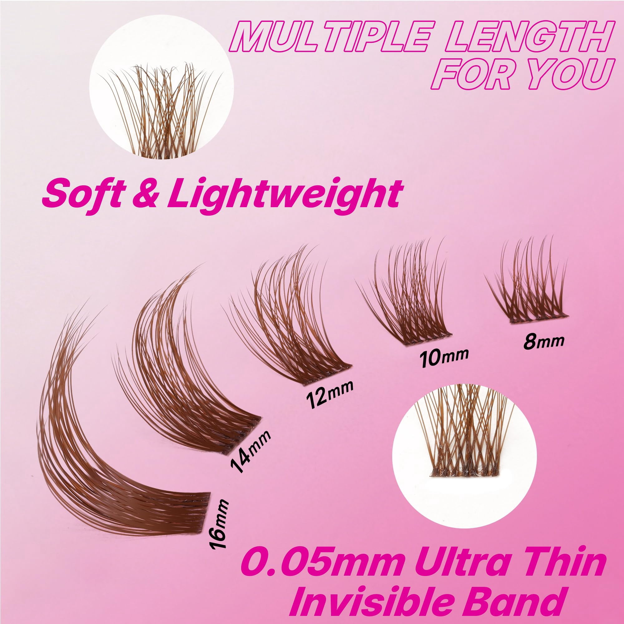 Veyesbeauty Dreamy Brown Lash Clusters Airy Fluttery Curl, Large 196-Cluster Tray