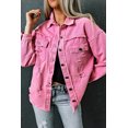 thumbnail image 3 of ABPHQTO Chaqueta vaquera rosa desgastada con bolsillos con solapa y borde sin rematar para mujer, 3 of 5