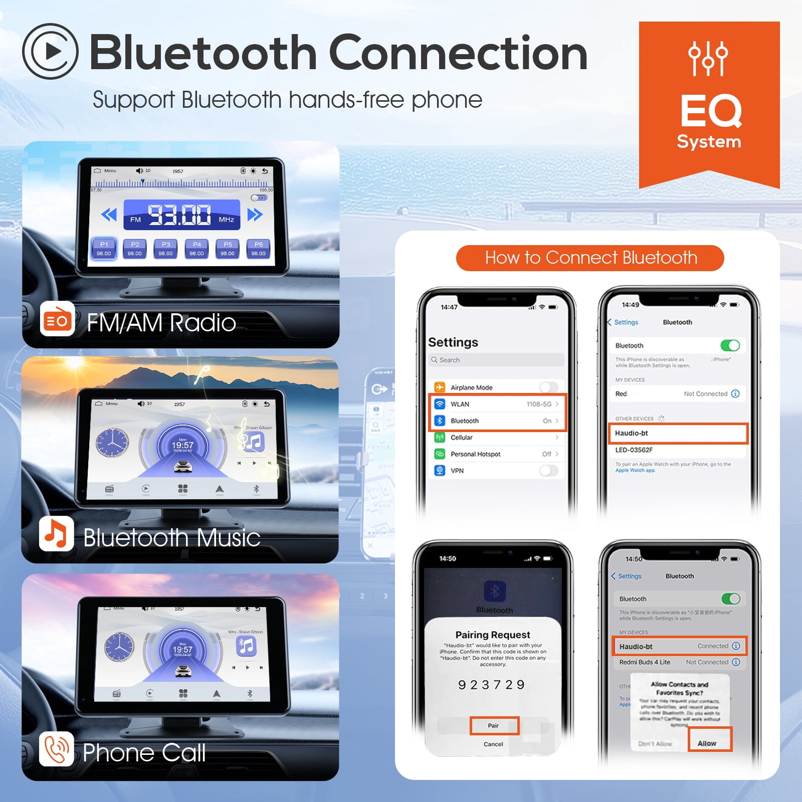 Haudio 7" Wireless Apple CarPlay & Android Auto Car Stereo, 7" HD Touch Screen with Backup Camera, GPS, Voice Control, FM/Bluetooth – Universal Fit