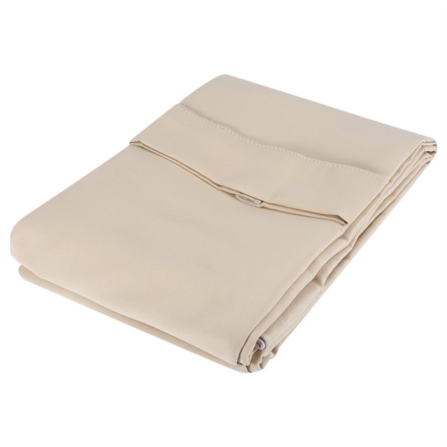 Cortina de poliéster con ojales en la parte superior para dormitorio, sala de estar (Beige)