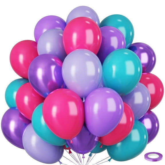 Hot Pink Blue Purple Balloons, 40PCS 12Inches Hot Pink Purple Teal Latex Balloons with Metallic Balloons for Girls Women Theme Birthday Baby Shower Wedding Party Decorations