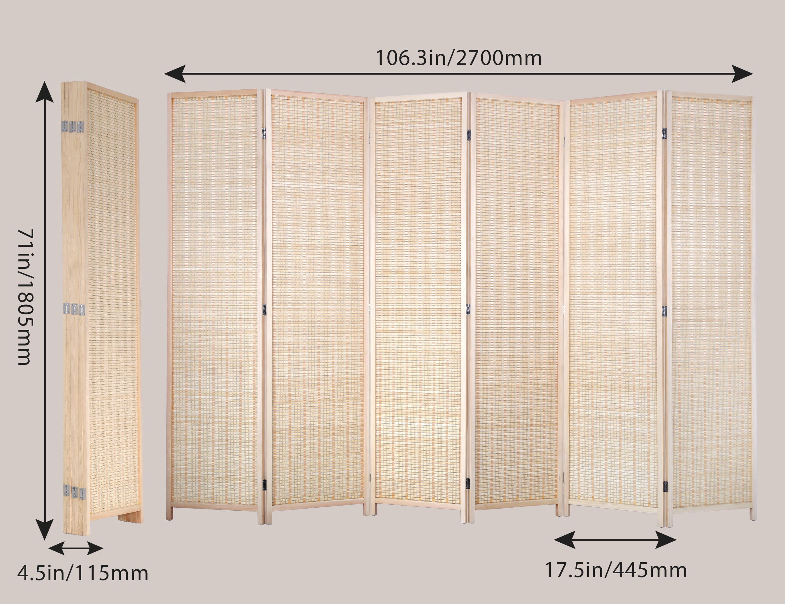 CL.HPAHKL Bamboo Room Divider 6 Panel Folding Privacy Screen Freestanding Wall Divider 6 ft Tall Room Partitions and Dividers for Home Bedroom Living Room, Natural